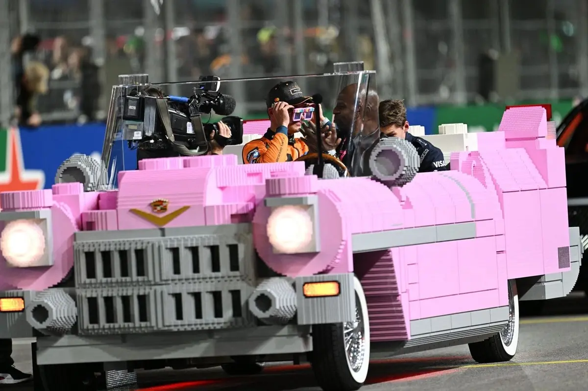 Terry Crews drives full-size LEGO Cadillac as F1 stars enjoy Las Vegas GP victory lap
