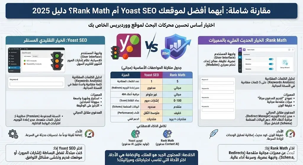 Yoast SEO أم Rank Math؟ دليل 2025