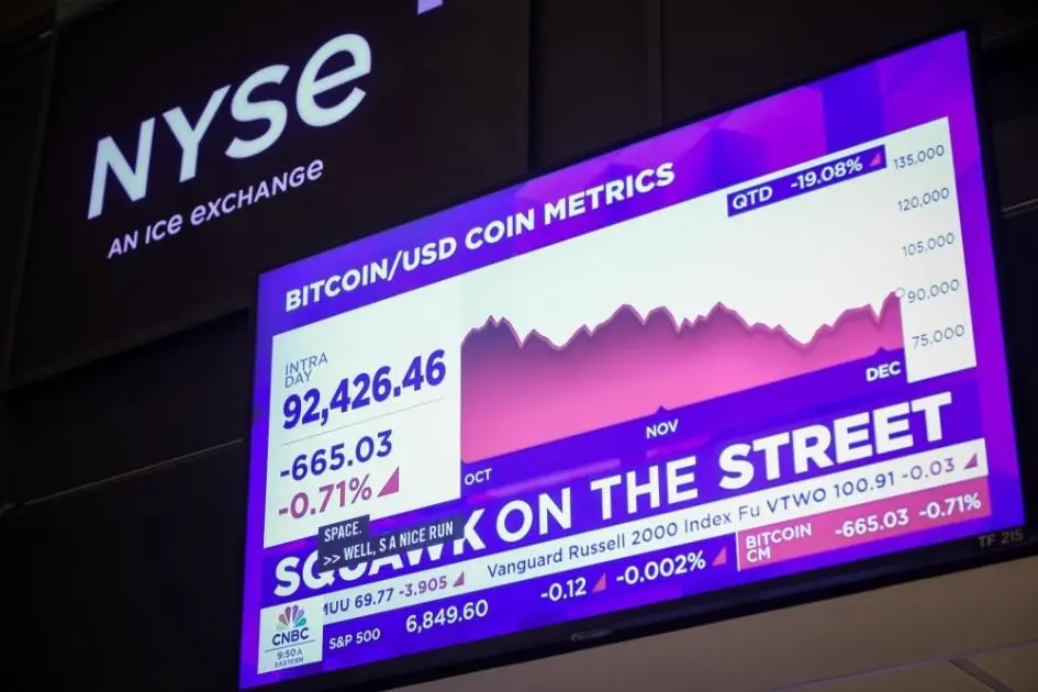 البيتكوين تتراجع دون 92 ألف دولار