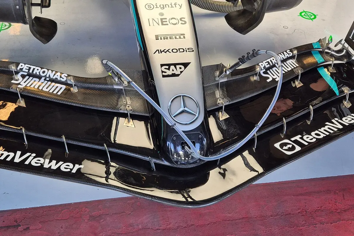 New Mercedes front wing offers first look at F1 2026