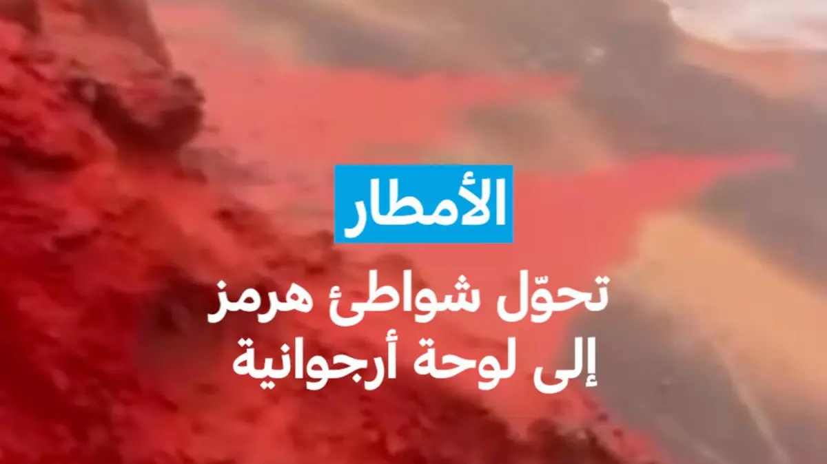 الأمطار تحوّل شواطئ هرمز إلى لوحة أرجوانية