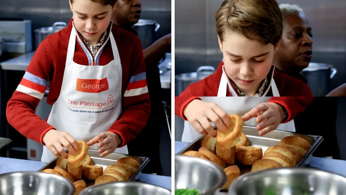 الأمير وليام وابنه جورج في مطبخ جمعية خيرية استعدادا لغداء عيد الميلاد