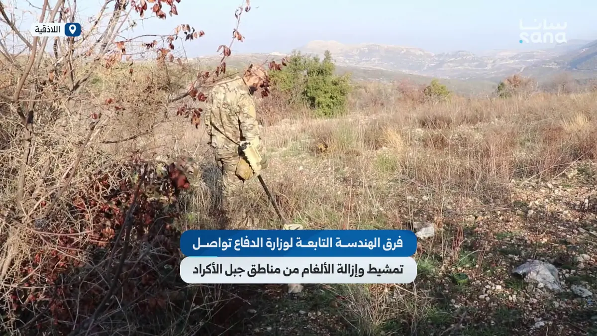 فرق الهندسة التابعة لوزارة الدفاع تواصل تمشيط وإزالة الألغام من مناطق جبل الأكراد باللاذقية