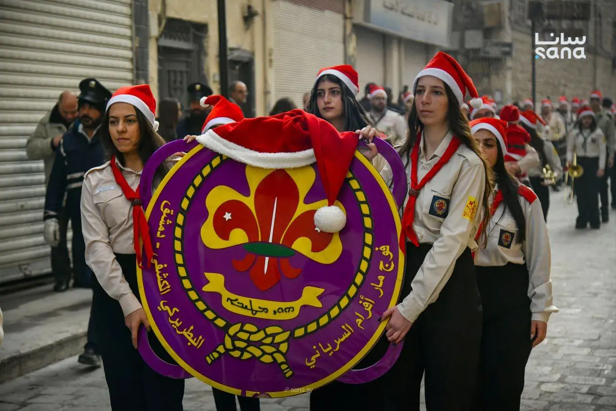 كرنفال لفوج مار أفرام السرياني البطريركي الكشفي في باب توما بمناسبة عيد الميلاد بدمشق