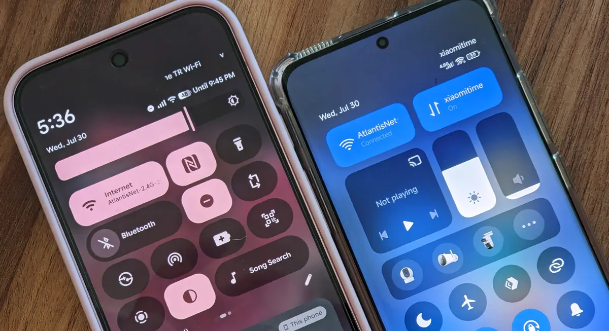مقارنة بين Android 16 QPR2 و HyperOS 3 Control Center
