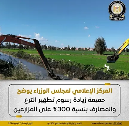 المركز الإعلامي لمجلس الوزراء يوضح حقيقة زيادة رسوم تطهير الترع والمصارف بنسبة 300% على المزارعين - أموال الغد