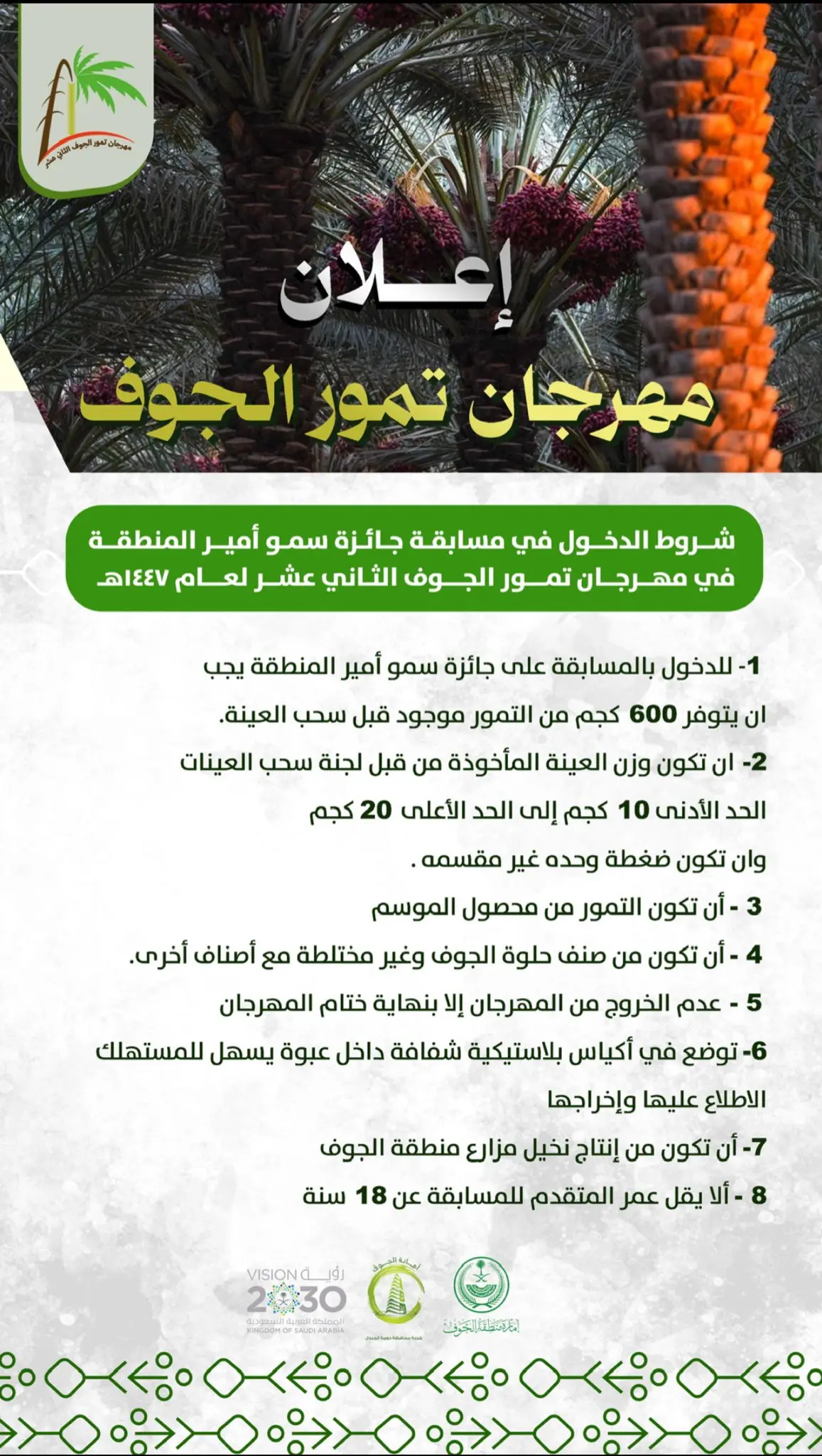 انطلاق مهرجان تمور الجوف الـ12.. بوابة لتعزيز الأمن الغذائي وتمكين المستفيدين