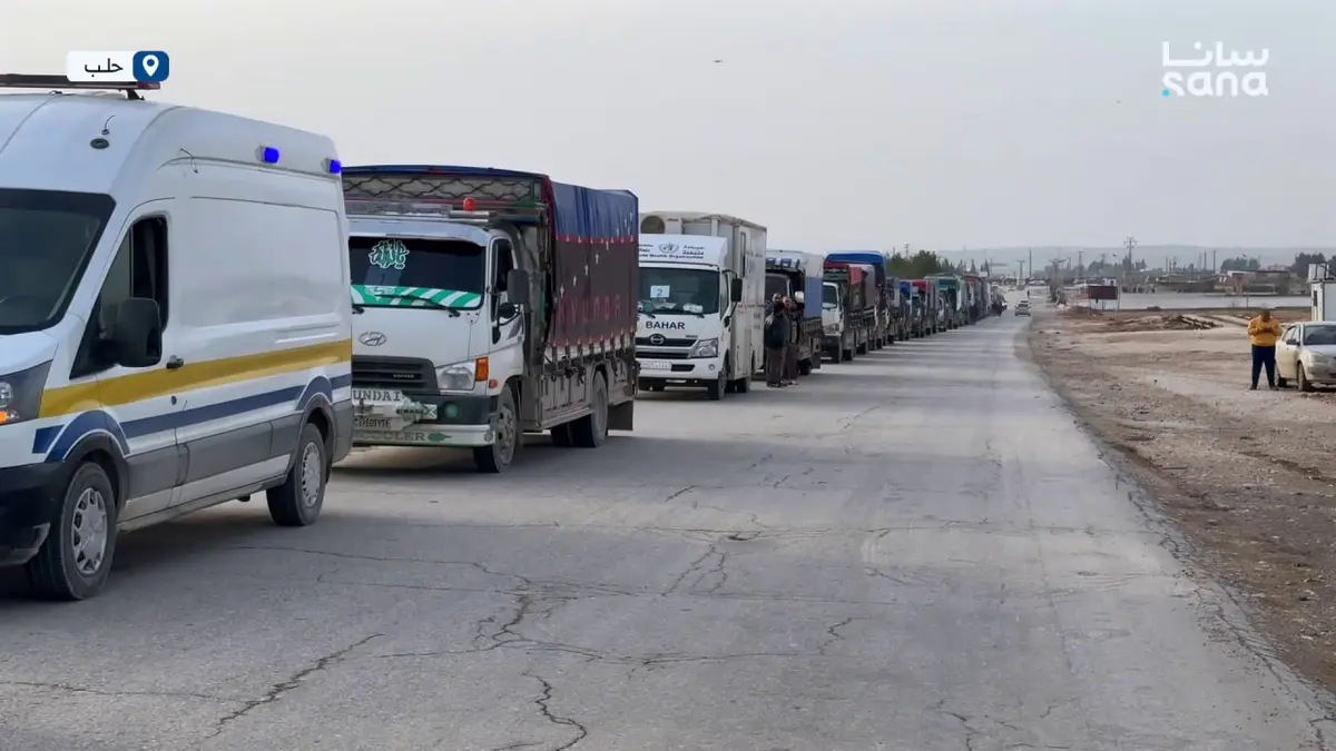 قافلة مساعدات إنسانية وإغاثية جديدة إلى مدينة عين العرب بريف حلب الشرقي
