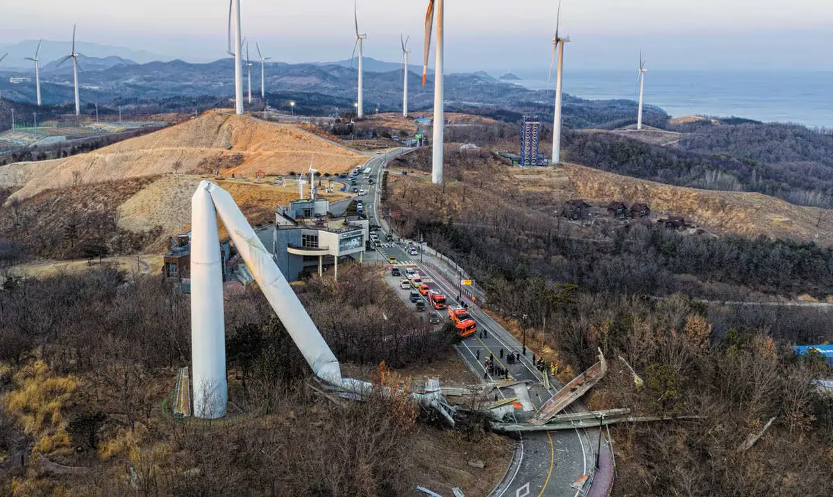 انهيار توربين رياح في كوريا الجنوبية.. عمره 20 عامًا (صور) - الطاقة