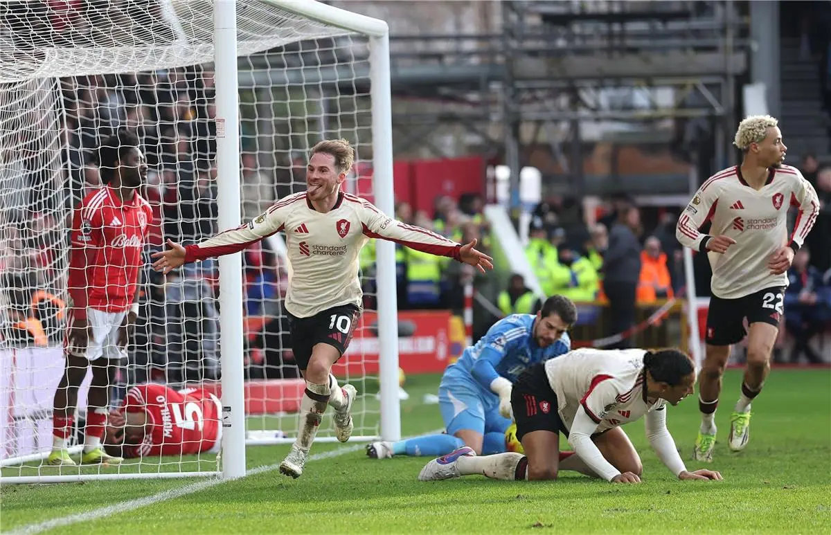 في الوقت القاتل.. ماك أليستر يسجل هدف ليفربول الأول أمام نوتينجهام فورست