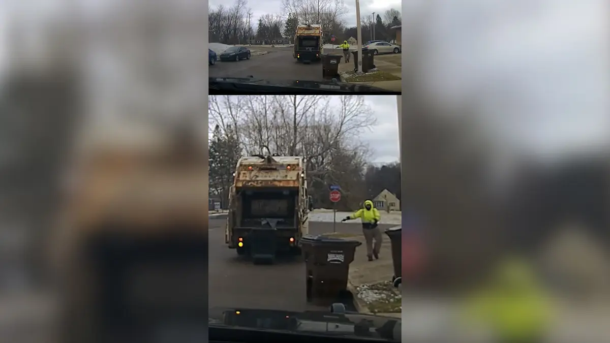 لحظة عثور عامل نظافة على مشتبه به مختبئا في حاوية قمامة.. شاهد رد فعله