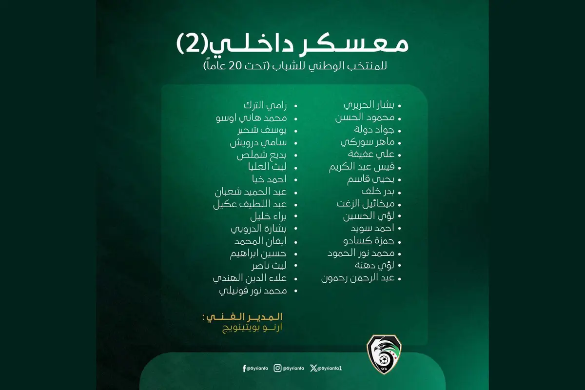 دفعة جديدة من اللاعبين تنضم لمعسكر منتخب سوريا لكرة القدم للشباب