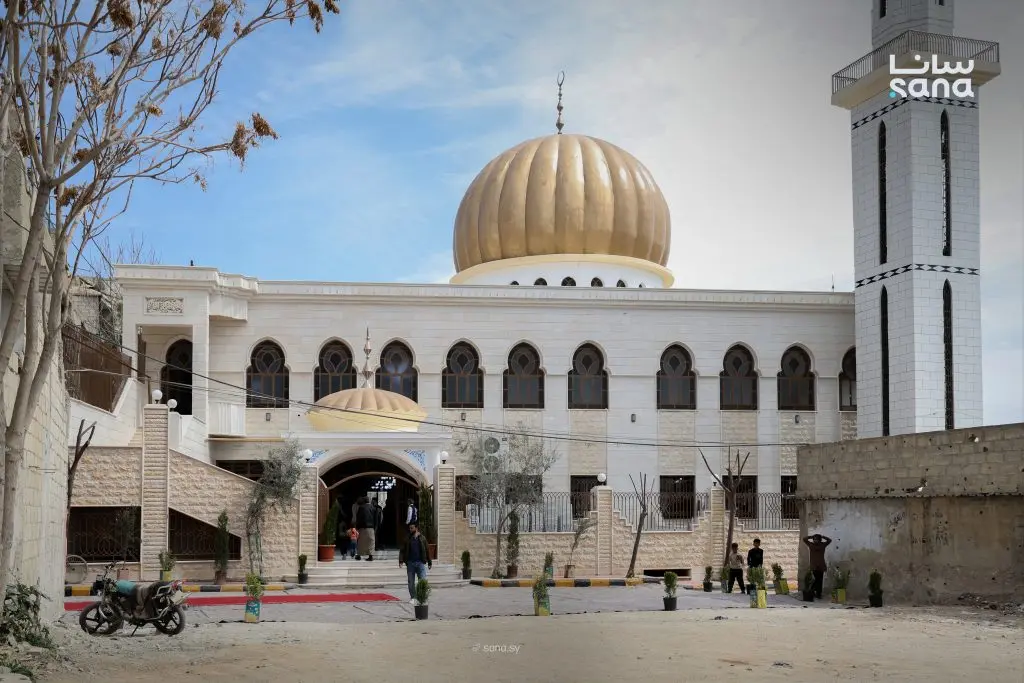 افتتاح مسجد حذيفة بن اليمان في بلدة حمورية بريف دمشق بعد ترميمه وتأهيله