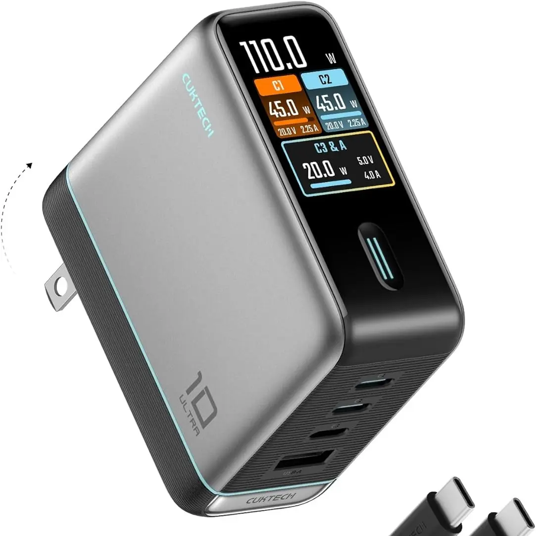 Cuktech تطلق شاحن لابتوب جداري 100 واط بتقنية GaN مع شاشة مدمجة