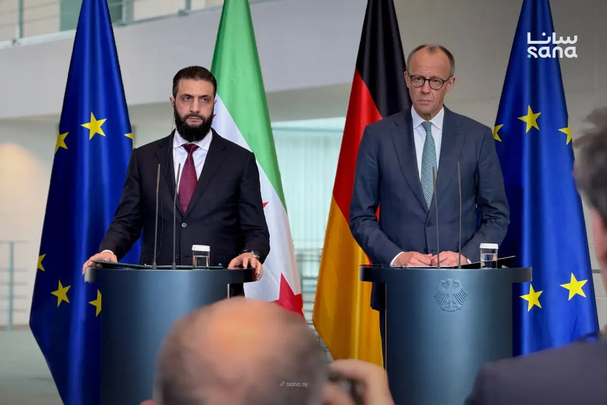 الشرع من برلين: منفتحون على شراكة متوازنة مع أوروبا.. ميرتس: ندعم إعادة إعمار سوريا